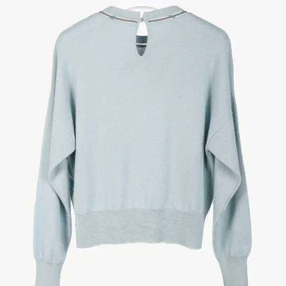 Brunello Cucinelli SS/20 Blue Cashmere Monili-Bead Sweater - Picture 2 of 13